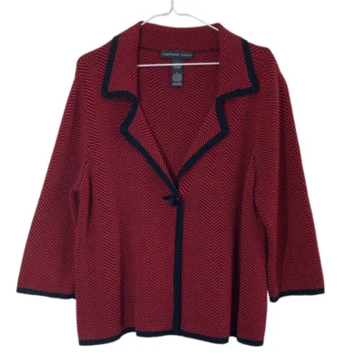 Vtg Josephine Chaus Womens Cardigan L Sweater Red Black CareerChic Classic Retro Foto 1 de 4