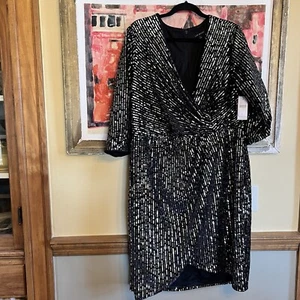 NWT Lane Bryant Black Velvet Sequin Cross Over Dress Plus Size 16 NEW Wrap - Picture 1 of 12