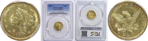 1861 Clark, Gruber & Co. $2 1/2 Gold Coin PCGS MS-61 Cover