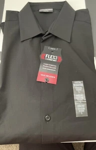 Van Heusen Mens Large 16-16.5 34/35 Button Down Shirt Black Flex 3 Slim Fit, NWT - Picture 1 of 12