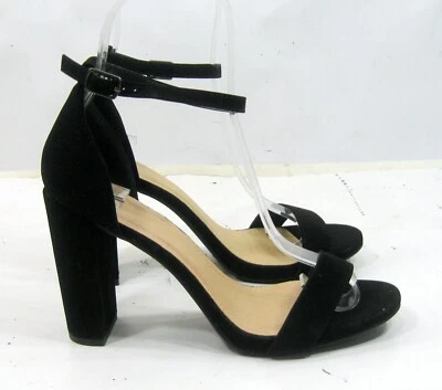 Negro 4" Bloque Tacón Alto Punta Abierta Correa Tobillo Zapatos MUJERES Talla 7 Foto 1 de 4