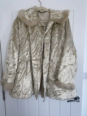 Antique Russian Bridal Cape Coat Ivory Velvet Fur Trim Handmade - Image 1 of 4