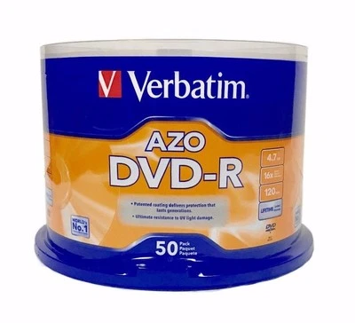 VERBATIM AZO DVD-R 16X 4.7GB Branded Logo 50 pack Spindle 95101 - Image 1 of 4