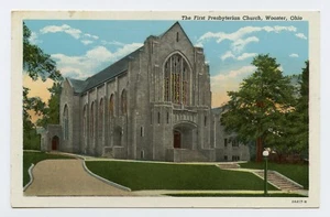 Postal de lino color The First Presbyterian Church, Wooster, Ohio - Imagen 1 de 2