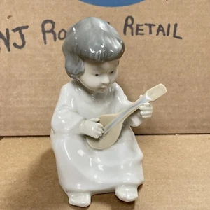 Porcelain Girl Playing Guitar Figurine 4.25” Tall / Blue Backstamp - Picture 1 of 13