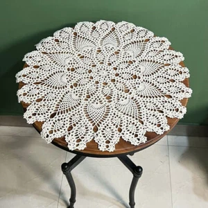 23" Vintage Hand Crochet Doily Round Lace Table Topper Cover Flower Tablecloth - Picture 1 of 18