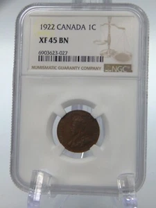 1922 CANADA XF 45 BN NGC GRADED Canadian 1 CENT #BT422 - Picture 1 of 5
