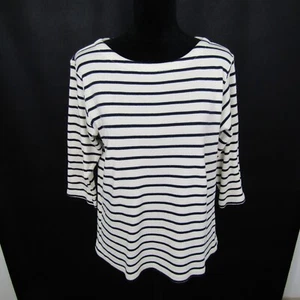 L. L. Bean Pullover Shirt Top Bluse Pulli U-Boot Ausschnitt Damen L creme blk Streifen - Bild 1 von 16