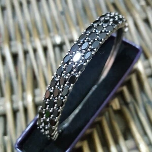 925 Sterling Silver Bracelet, Natural Black Spinel Bangle, 6.37ct, Medium Wrist - Picture 1 of 6