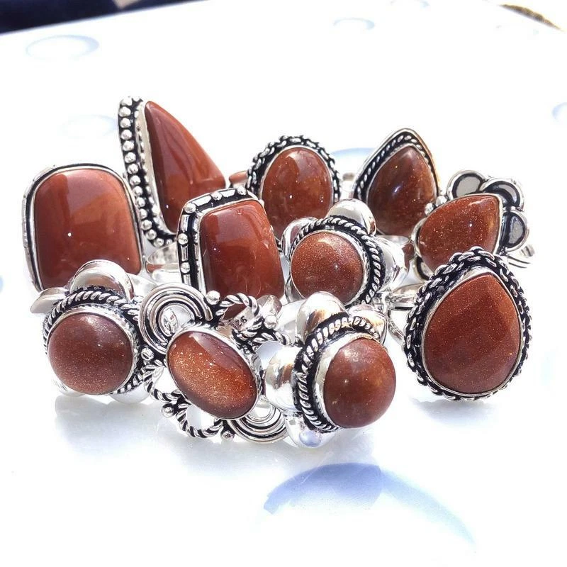 Lote al por mayor de 100 anillos de piedras preciosas de oro enchapados en plata de ley 925 WHR-23 Foto 1 de 1