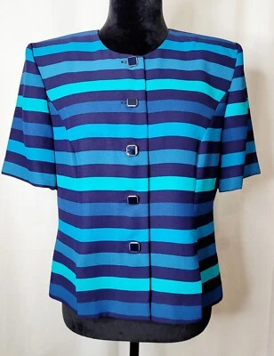 Top Leslie Fay Talla 10 Verde Rayas Manga Corta Abotonada Caja Top Cuello Redondo Foto 1 de 4