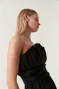 AJE Black BNWT Whisper Knot Strapless Ruffle Midi Dress AU 8 US 4 Black Tie - Picture 1 of 8