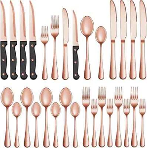 48 Pcs Rose Gold Silverware Set with Steak Knives Service for 8,Stainless Steel - Picture 1 of 7