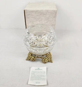 Vtg Royal Irish Crystal Rose Bowl 24% Lead Crystal Grape Brass Stand Czech 6" - Picture 1 of 11