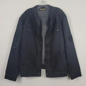 Ring Of Fire Moto Black Distressed Denim Altered Jacket Open Front No Closure L - Picture 1 of 16