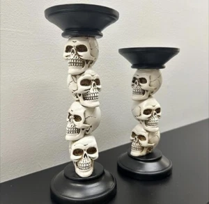 Skull Candle Holders for Pillar or Tapered Candles, Set of 2 - Picture 1 of 5