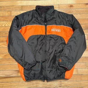 Y2K Cleveland Browns NFL Reversible Winter Heavy Fleece Coat Full Zip Medium - Picture 1 of 8