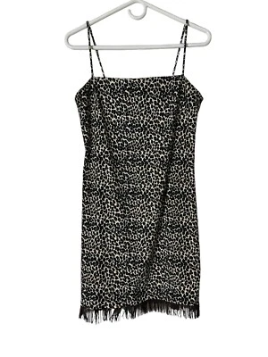 Mini Vestido Vintage Estampado Leopardo Rampage Flecos Años 90 Y2K Correa Espagueti Pequeño Foto 1 de 4