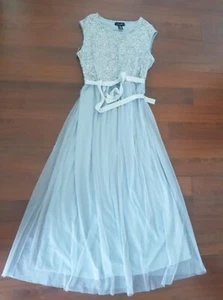 Abendlanges Maxikleid grau perlenfarbene Spitze und Netz Gr. L - Bild 1 von 3
