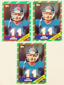 (3) Lotto di carte Phil Simms 1986 Topps calcio quasi nuovo #138 - Foto 1 di 2