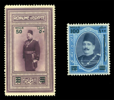 EGYPT  1932  King Fuad  Surcharged set  50m + 100m  Scott # 166-167 mint MH - Image 1 of 2