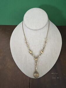 Avon Gold Tone Y Necklace with Amber Colored Cabochons 