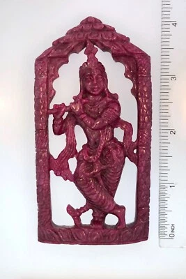 Estátua de Krishna de rubi natural esculpida à mão 405 quilates – 4”x2”, escultura de divindade hindu - Imagem 1 de 4