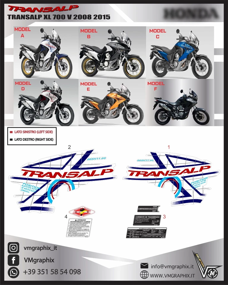 TRANSALP XL 700 V XLV 2008 TRASPARENTE ADESIVI STICKERS DECALS DECALCOMANIE - Immagine 1 di 1