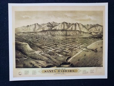 Aerial Bird's Eye View 1877 Map of Santa Barbara California CA - Image 1 of 2