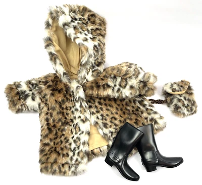 Leopard 18" Doll Coat Purse Boots Lot Clothes for Faux Fur Lined Bag & Black  - Image 1 of 4