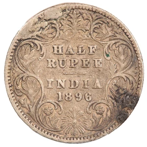 1896 INDIEN KÖNIGIN VICTORIA 1/2 HALBE RUPIE MÜNZE (#7857) - Bild 1 von 2