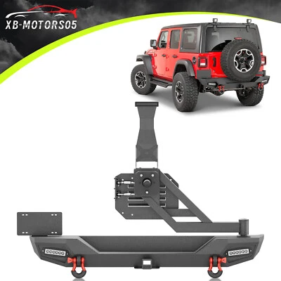 With Spare Tire Carrier For 2018-2025 Jeep Wrangler JL JLU Unlimited Rear Bumper - Image 1 of 4