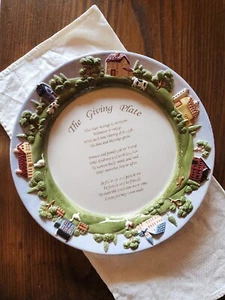 The Giving Plate Hand Painted Border Farm Scene Majolica Style  - Picture 1 of 6