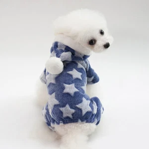 Warm Fleece Pet Dog Jumpsuit Pajamas Clothes Cute Star Puppy Cat Homewear Outfit - Picture 1 of 15