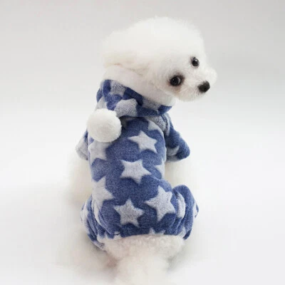 Warm Fleece Pet Dog Jumpsuit Pajamas Clothes Cute Star Puppy Cat Homewear Outfit - Image 1 of 4
