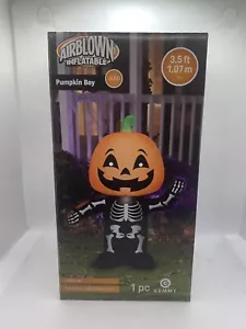 Halloween Pumpkin Boy Skeleton Gemmy Airblown Inflatable 3.5 ft Lights Up New - Picture 1 of 9