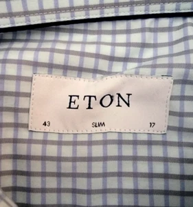 Eton Slim Fit Men's Shirt 43 17 Long Sleeve Button Blue Gray Check - Picture 1 of 11