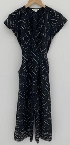 Whistles Linen Etta Black Print Wide Leg Cropped Jumpsuit Size 6- Read Descrip - Picture 1 of 16