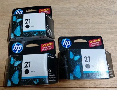 Cartucho de tinta negro HP 21 C9351AN nuevo auténtico sellado expirado julio 2012 lote de 3 Foto 1 de 2