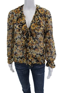 Saint Laurent Womens Long Sleeve Animal Printed Floral Top Yellow Size M - Picture 1 of 9