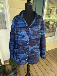 Susan Graver Plus Size 2X Quilted Blazer Jacket Puffer Blue Black Camo Pattern - Picture 1 of 6