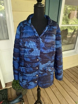 Blazer Chaqueta Acolchada Susan Graver Talla Grande 2X Azul Negro Patrón Camuflado Foto 1 de 4