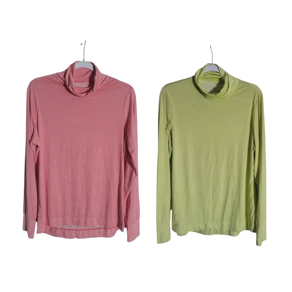 Lands End Striped Turtleneck Shirts Lot of 2 Women's Size Large Moisture Wicking - Image 1 of 4