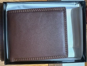 Braune italienische Herren-Geldbörse aus Leder mit Doppelfaltung, abnehmbaren Ausweisfächern - Bild 1 von 5