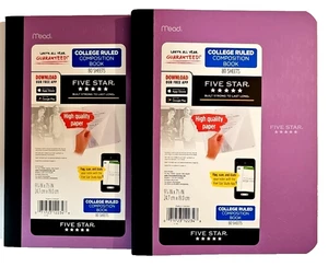 MEAD 5* PURPLE College Ruled Comp Book 2 X 80 Sheets Each = 160 TOTAL 7.5"x9.75" - Picture 1 of 5