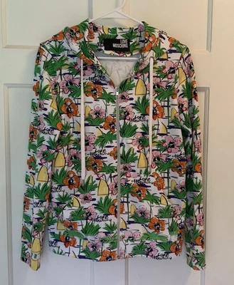 Толстовка с капюшоном Love Moschino Wms с тропическим цветочным принтом на белой молнии спереди размер 4 (Fr 6) - Изображение 1 из 4