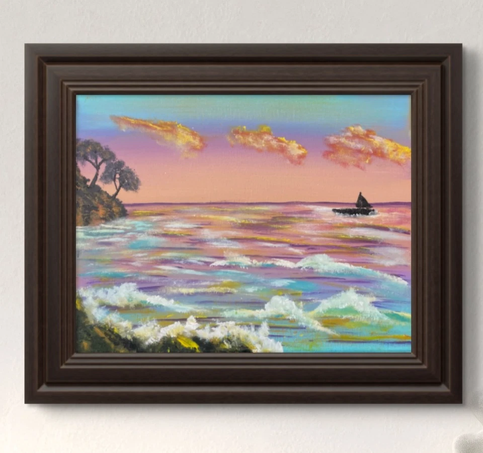 Original "Sunset Sailing" 11x14 Lienzo Expresionismo Diseño Abstracto Arte Hogar Foto 1 de 4