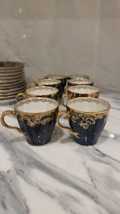 Set of 8 Haviland Limoges Gold Scrollwork & Cobalt Demitasse Cups & Saucers - Picture 1 of 9