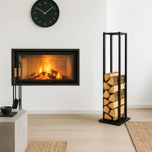 Kaminholzregal 33x33x115 cm Schwarz Metall Brennholzregal Regal Holzlager Außen - Bild 1 von 2