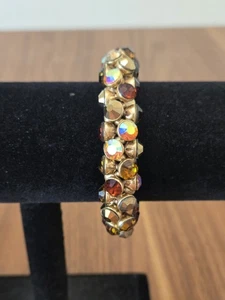 Rhinestone Bling Fall Autumn Topaz Color Gold Tone Stretch Elastic Bracelet - Picture 1 of 3